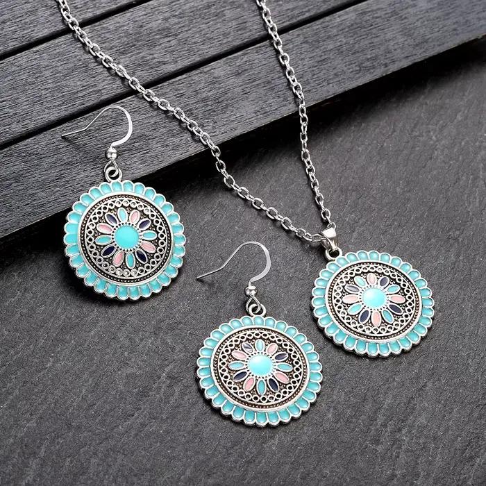 Ensemble de boucles d'oreilles et colliers style bohème rose pour femmes