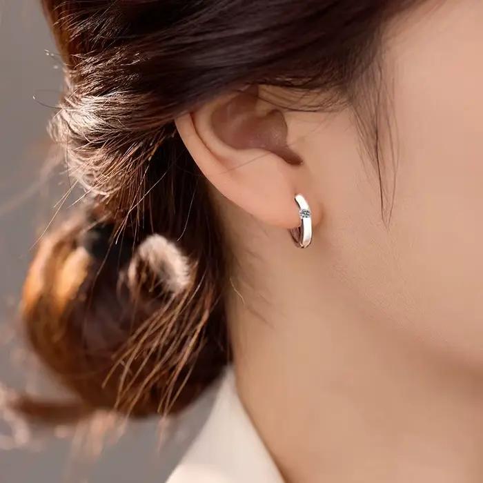 Tezzc D couleur Moissanite boucle d'oreille S925 argent Sterling plaqué or blanc boucle d'oreille pour les femmes de mariage bijoux en gros