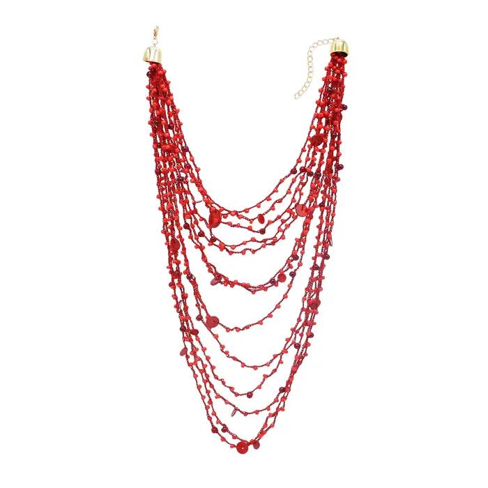 Collier de perles rouges irrégulières multicouches pour femmes, mode européenne et américaine, colli