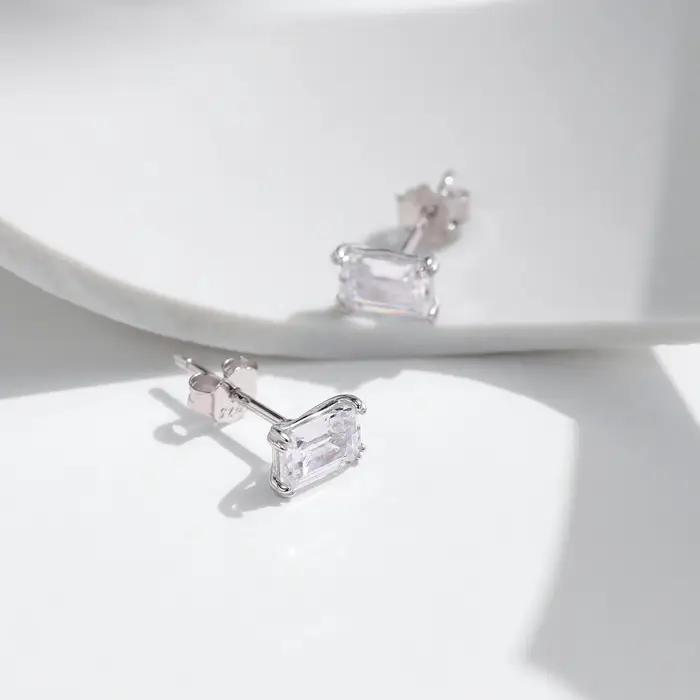 MODIAN 925 boucles d'oreilles en argent Sterling Simple taille émeraude CZ boucles d'oreilles hypoal
