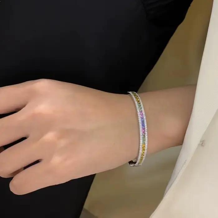 Bracelets Moissanite complets De 2mm, argent Sterling 100% plaqué or 18 carats, bijoux fins De luxe, Bracelet Pulseiras De Prata pour femmes