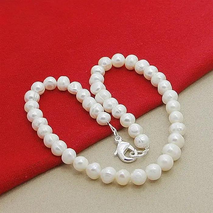Collier de perles longues de haute qualité en argent 925 pour femmes élégantes occasions spéciales cadeau bijoux fine perles rondes chaîne subtile