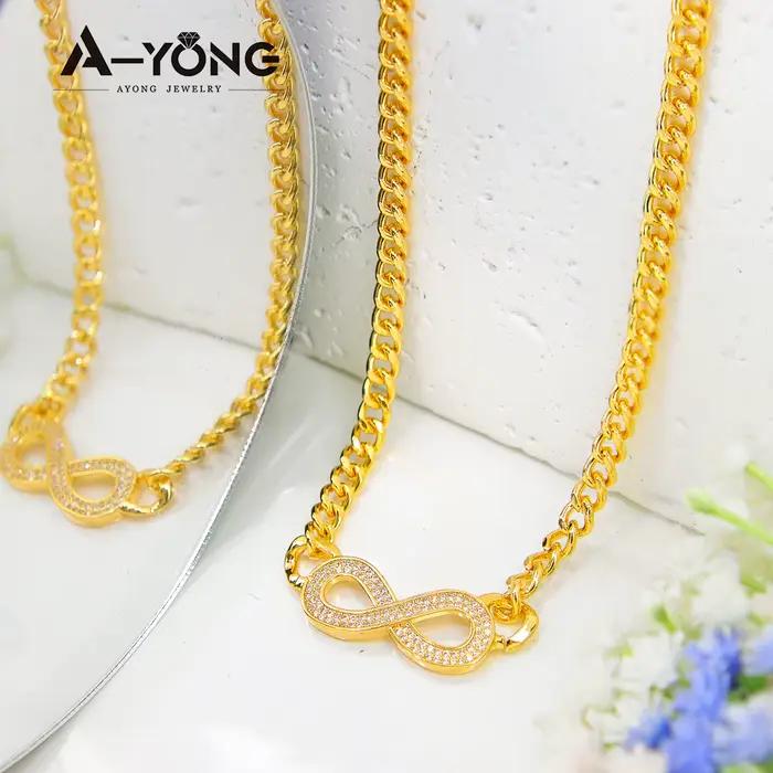 Ensemble de bijoux en zircone plaqué or 24 carats pour femmes arabes collier pendentif infini bracelet occasions spéciales engagement fête