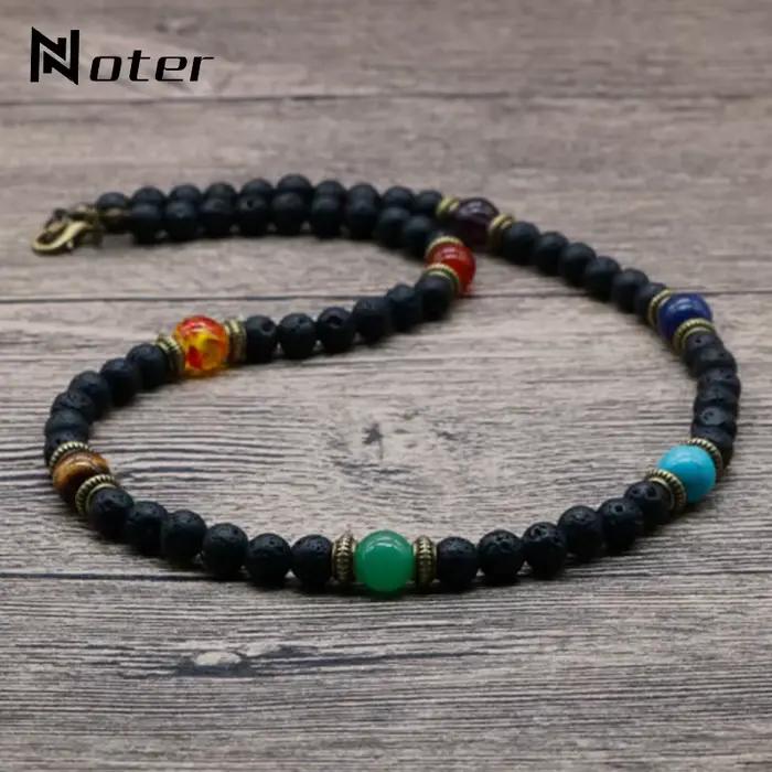 Collier Chakra ras du cou pour hommes avec pierre de lave naturelle style tribal punk pour sorties et cadeaux pour petits amis