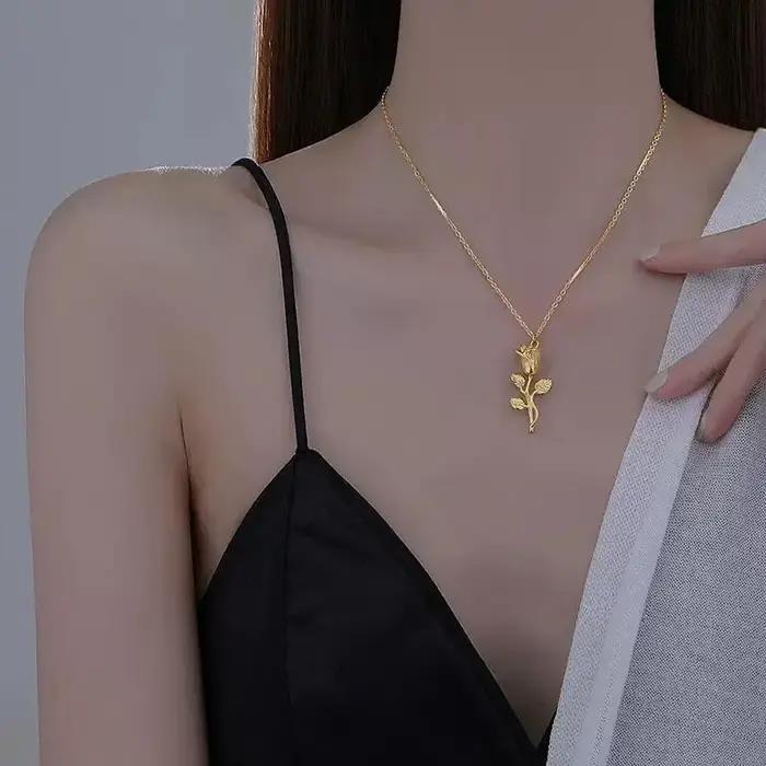 Nouveau collier de fleur de tulipe titane acier mode tendance