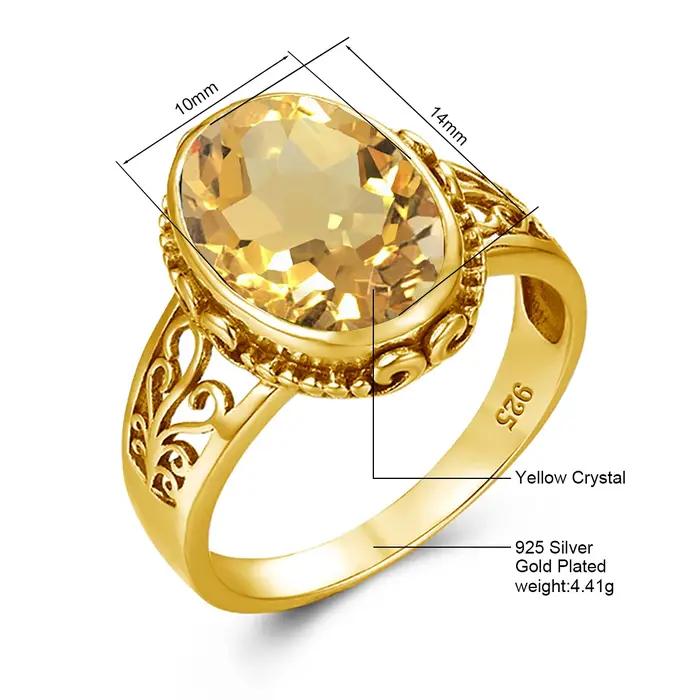 Bague Citrine en or jaune bague de cocktail ovale Art Déco pour femmes occasions spéciales cadeau de mariage pierre de naissance porte-bonheur