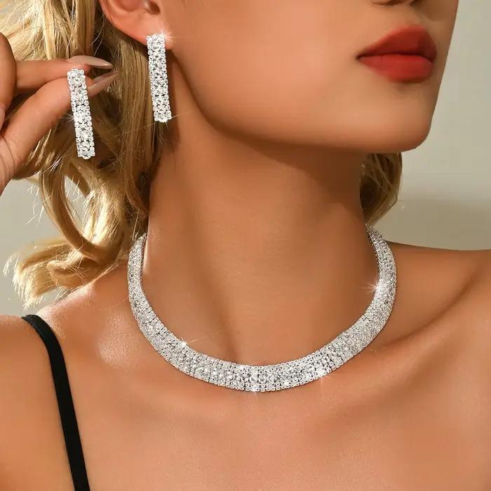 Bijoux de mariage super scintillants collier et boucles d'oreilles pour femmes élégantes occasions spéciales mariage elegant luxueux