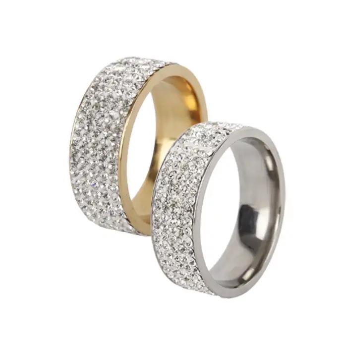 Bague de mariage en pierre blanche de 8mm pour femmes, 3/5 rangées, en acier inoxydable, avec pierres serties pavé, bijoux de fiançailles