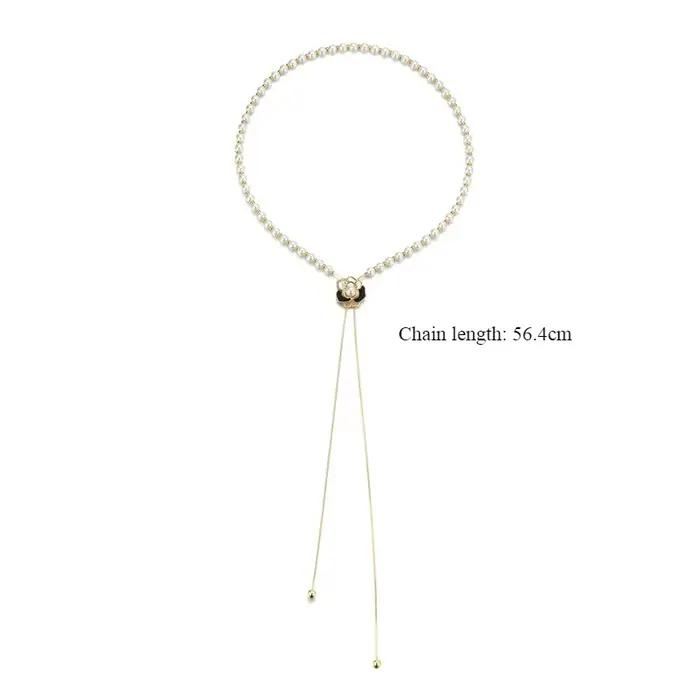 Chaîne de pull Rose en cuivre pour femmes, Imitation de perles, mode, Long collier polyvalent, bijoux à breloques réglables