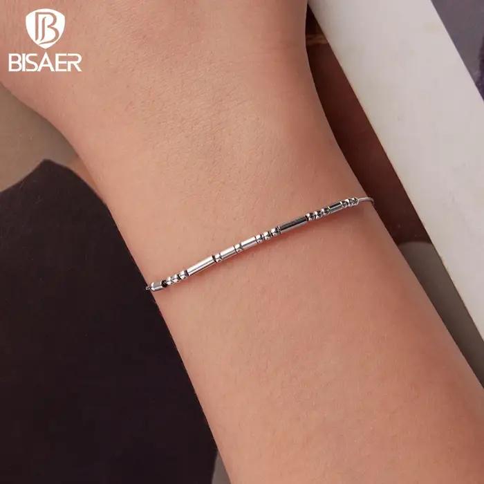 BISAER 925 argent Sterling je t'aime Morse Code Bracelet à la mode mince délicat empilable lien chaîne pour les femmes fête bijoux fins