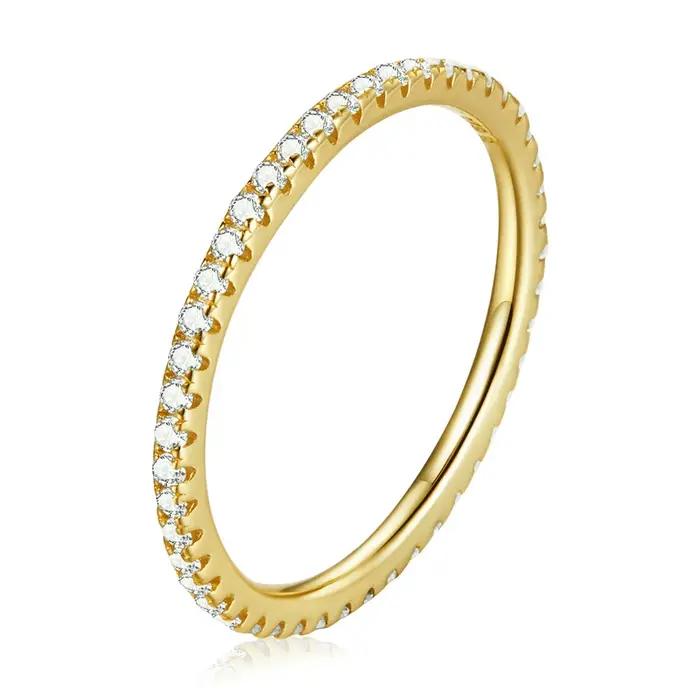 BAMOER plaqué or blanc solide 925 argent Sterling CZ simulé diamant empilable bague bandes d'éternité pour les femmes