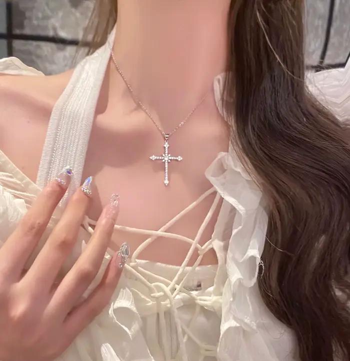 Chaîne de cou en argent sterling 925, colliers en zircon, bijoux pour femmes, charmes élégants et esthétiques, accessoires en argent 925