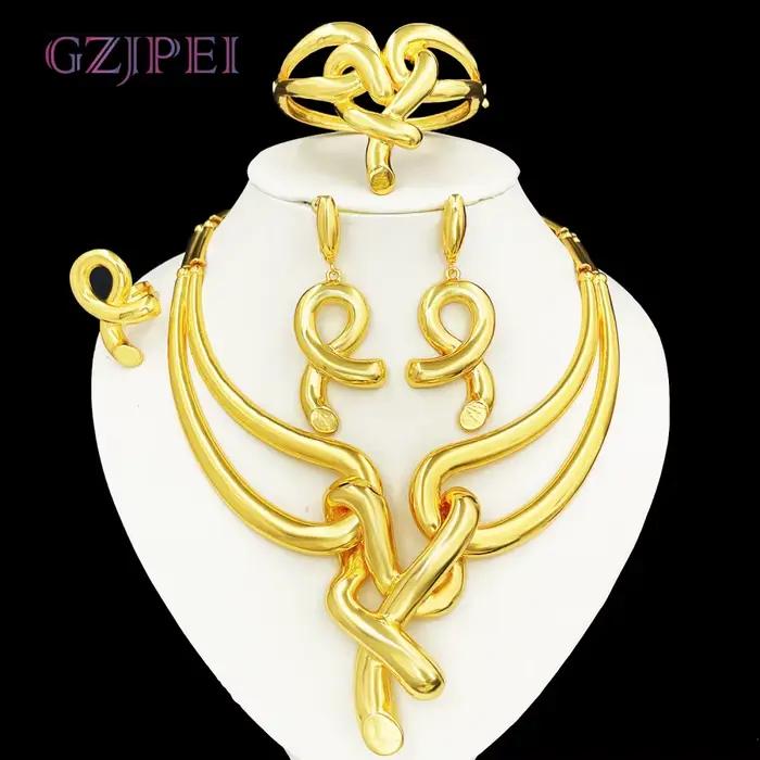 GZJPEI exagération grand ensemble de bijoux gros grand collier Bracelet torsion boucle d'oreille ann