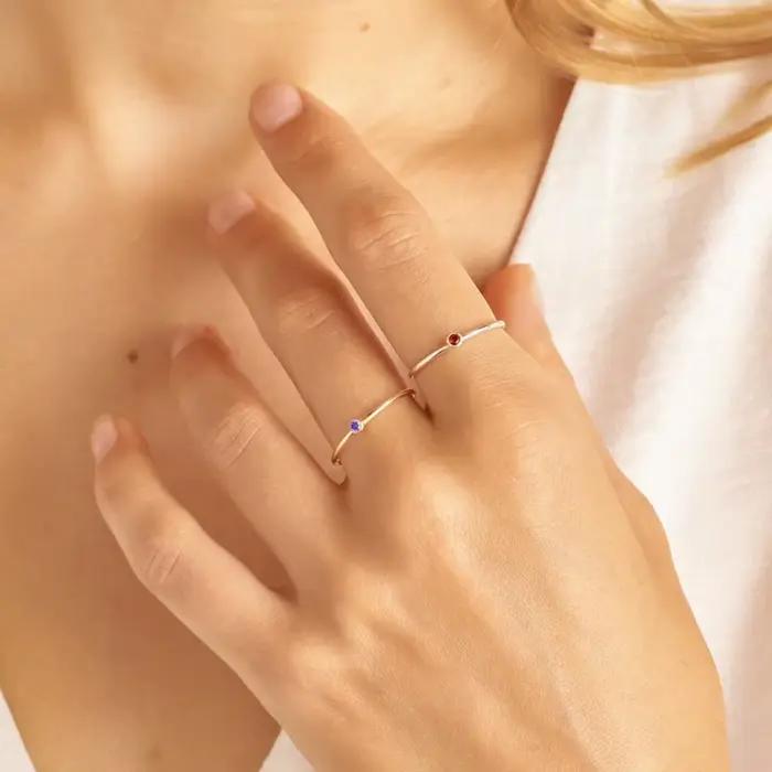 EManco – bague en acier inoxydable avec pierre de naissance