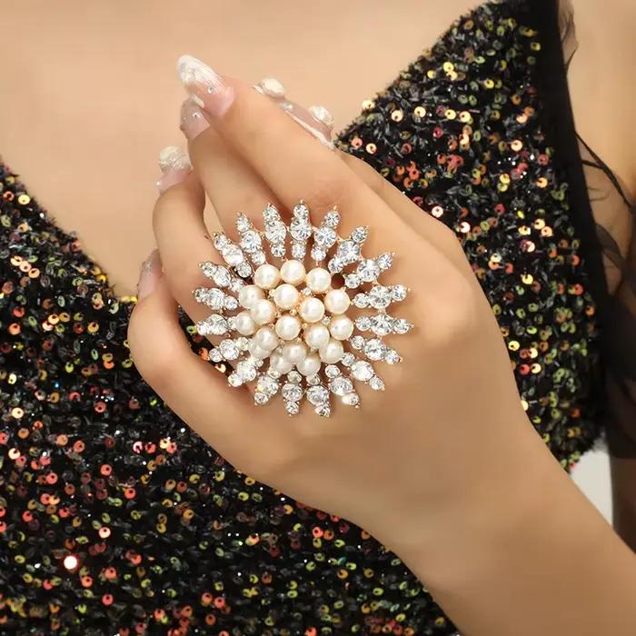 Zinsed-Bague de fiançailles plaquée or pour mariée, bijoux de mariage, matiques réglables, fleur mag