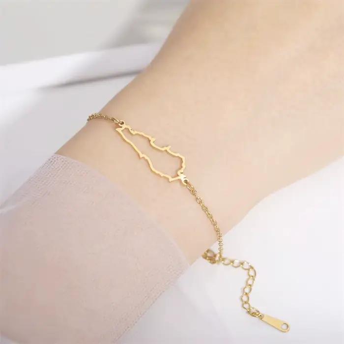 Bracelet pendentif creux en acier inoxydable avec contour de la carte du Liban EUEAVAN, bijoux géographiques pour femme