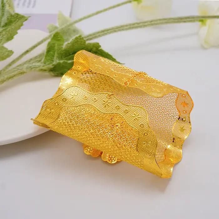 Bracelet couleur or dubaï avec bague pour femmes, grand Bracelet plaqué or 24 carats, afrique, inde, maroc, cadeau de fête de mariage