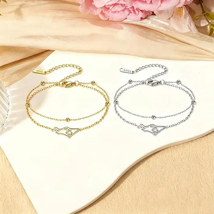 Bracelet pendentif étoile de David pour femmes et hommes, en acier inoxydable, carte de la Palestine, lien réglable, Magen David, bijoux juifs, cadeaux