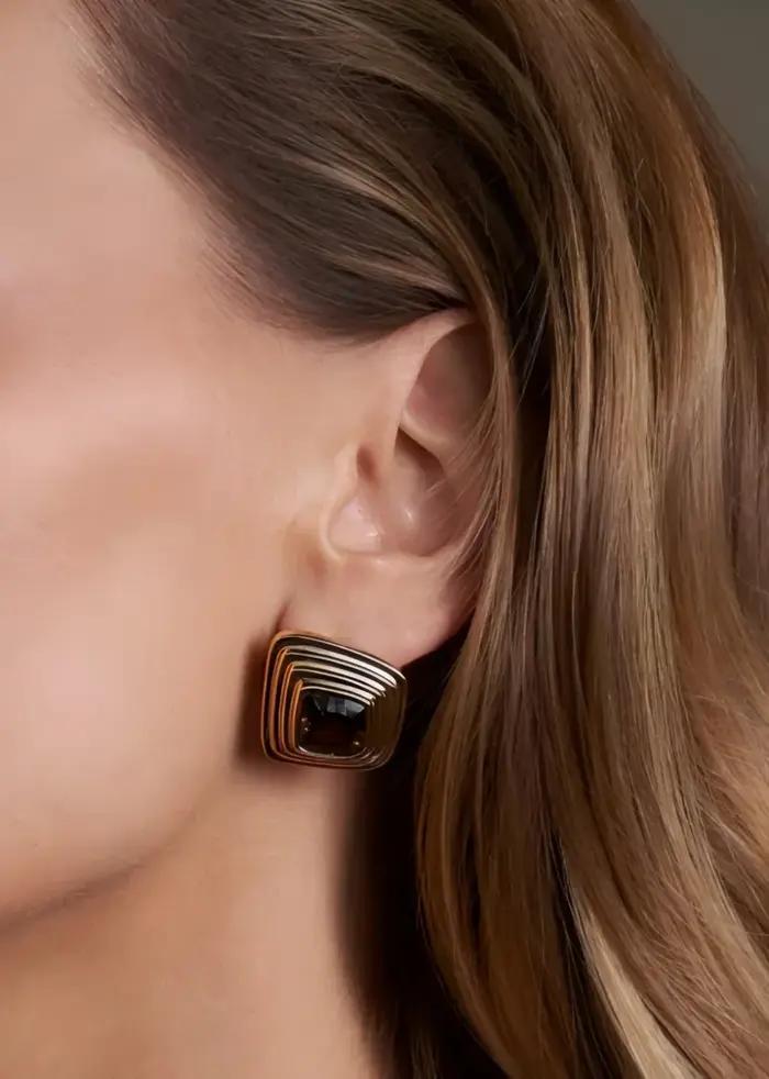 Ensemble d'accessoires de bijoux en acier inoxydable incrusté d'obsidienne pour femmes