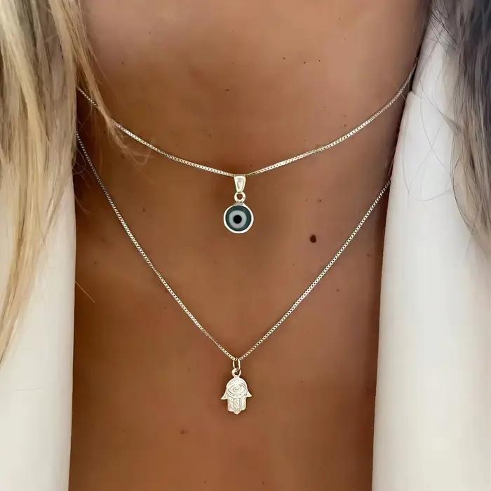 Colliers porte-bonheur double couche en zircon avec pendentif œil turc pour femmes et hommes, bijoux de fête, cadeau