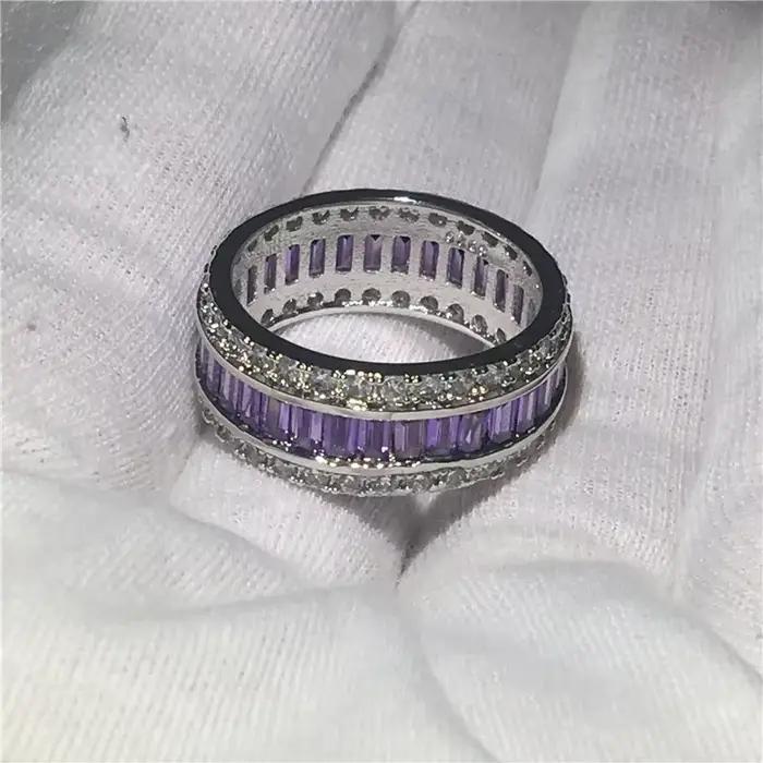 Bague de fiançailles et de mariage en or blanc 14 carats pour hommes et femmes
