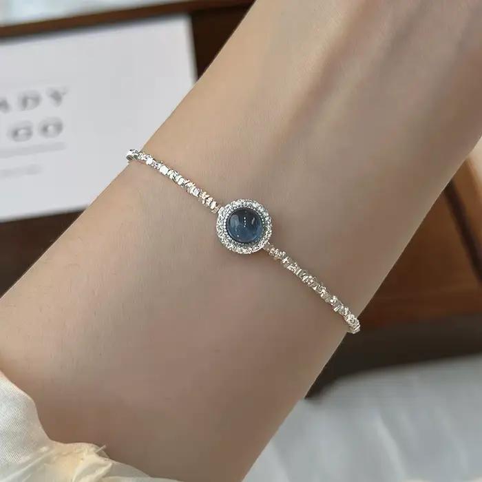 Bracelet en argent regardé 925 pour femme, bleu absorbe ouissant, carrés irréguliers, bijoux élégants pour fille, cadeau de mode, livraison directe, vente en gros