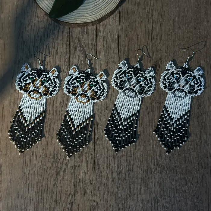 Boucles d'oreilles tigre créatives faites à la main, bijoux bohème à franges perlées, boucles d'oreilles pendantes à la mode pour femmes, adaptées au quotidien
