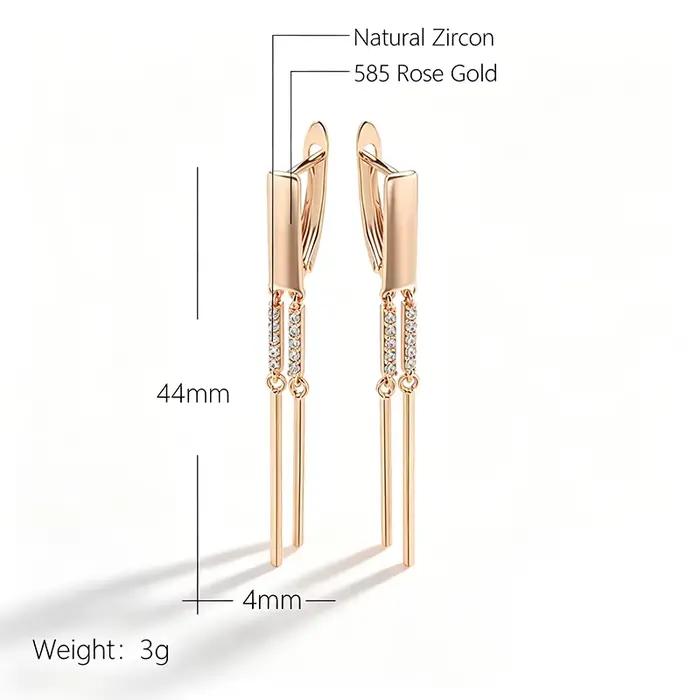 Boucles d'oreilles Kinel design tendance zircon naturel or rose 585 pour femmes occasions spéciales cadeau romantique