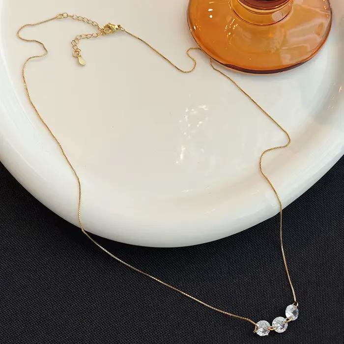 ANENJERY – collier fin à trois Zircons pour femmes