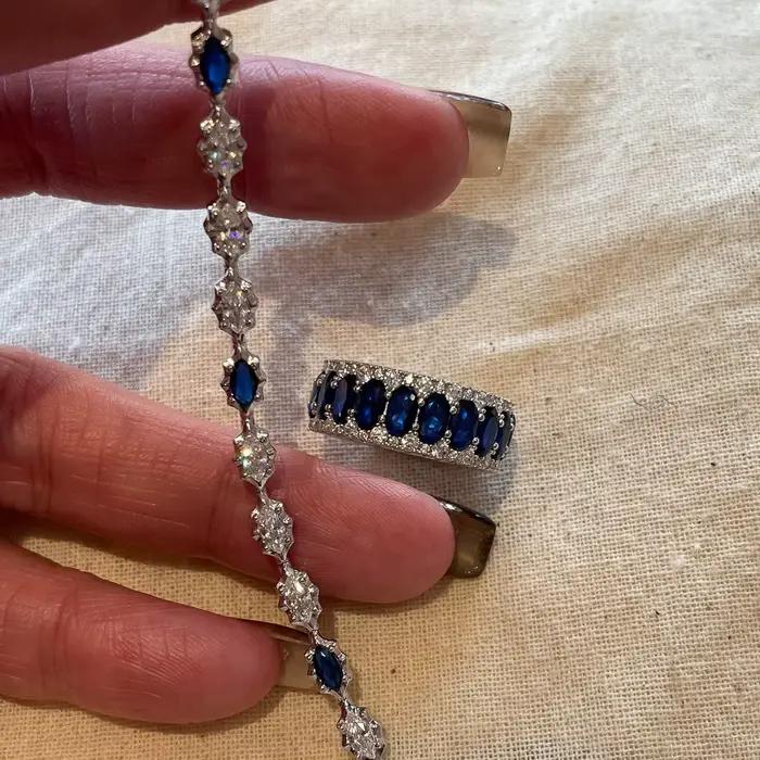 Nouveaux ensembles de bijoux bleus en diamants incrustés de haute qualité