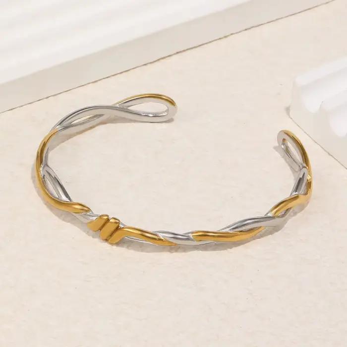 Bracelet en acier inoxydable 316L couleur or pur à nœuds et lignes pour femme
