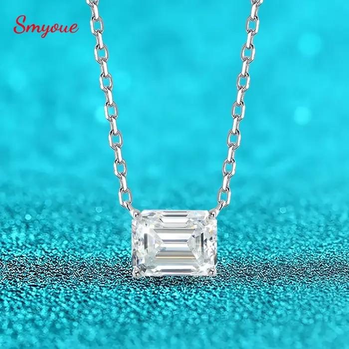 Smyoue 1-3CT Solitaire Moissanite collier pour femmes taille émeraude laboratoire diamant mariage femme