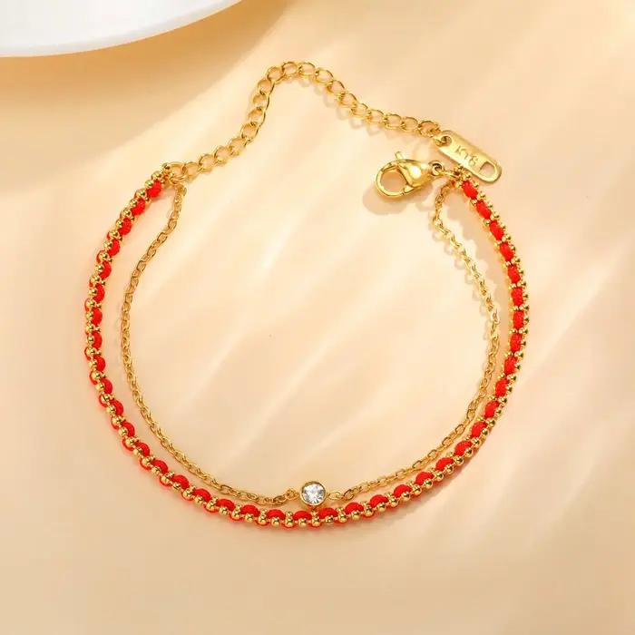 Bracelet Porte-Bonheur en Corde Rouge et Métal Plaqué Or Brun Rougeâtre pour Femmes Occasions Spéciales Mémorables Tendances Bijoux Cadeaux
