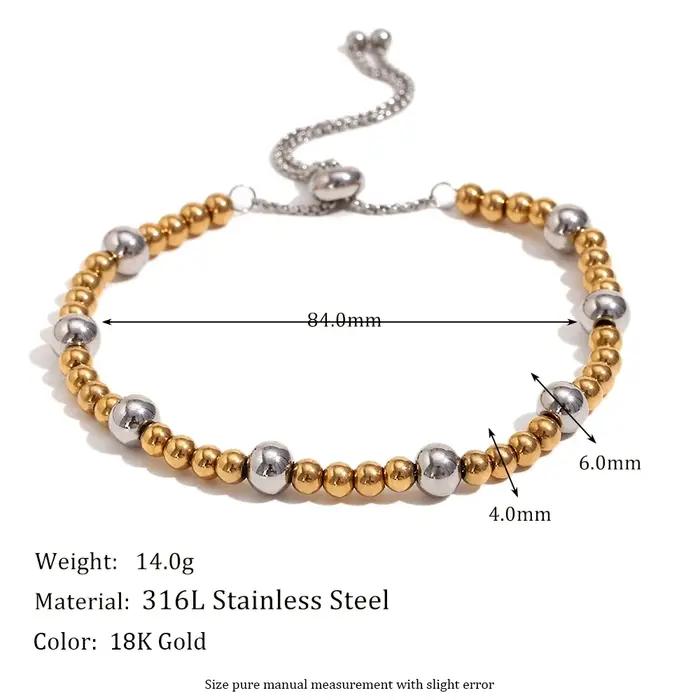E.B.belle – Bracelet réglable en perles rondes Double couleur, plaqué or 18 carats, en acier inoxydable, bijoux à la mode pour dames et filles, quotidien