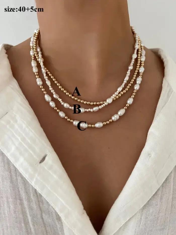 Collier en perles d'eau douce baroques plaquées or 18 carats pour femmes style bohème minimaliste bijou d'anniversaire et de mariage