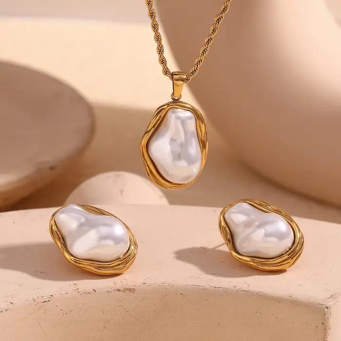 Collier de boucles d'oreilles E.B.belle avec motifs de perles géométriques plaqué or 18 carats pour femmes occasions spéciales