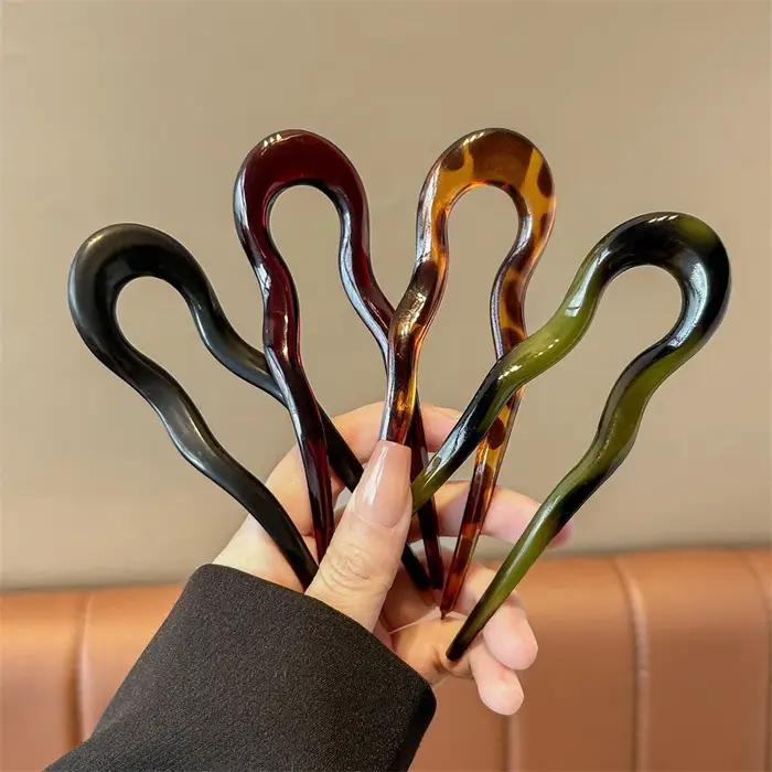 Nouvelle fourchette à cheveux en forme de U pour femmes, épingle à cheveux en acétate écaille de tor