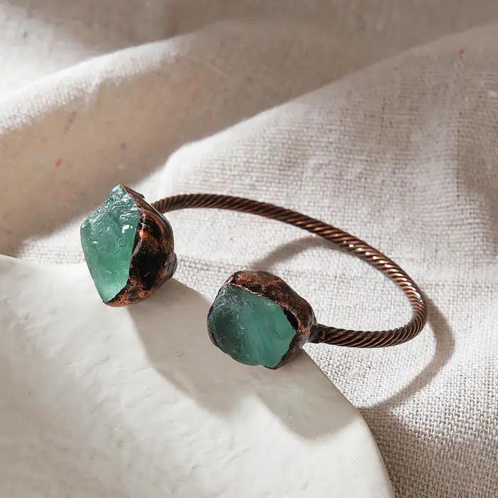 Bracelet en pierres précieuses en Bronze, Labradorite naturelle, ouvert, Style bohème rétro, accesso