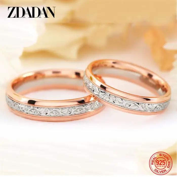 Bagues de couple en argent sterling 925 et or rose pour femmes occasions spéciales alliance de mariage fiançailles anniversaires