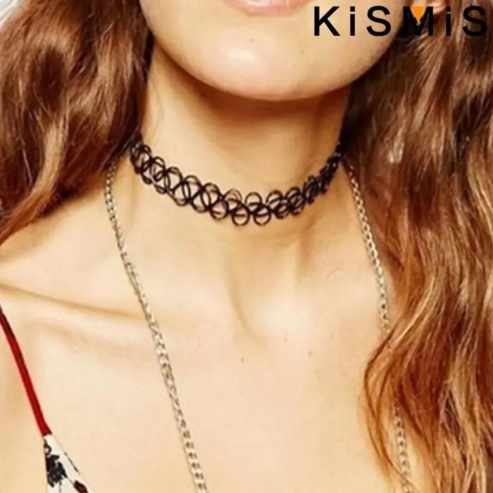 KISMIS 6 pièces/ensemble noir dentelle Sautoirs collier ensemble Vintage gothique Punk élastique