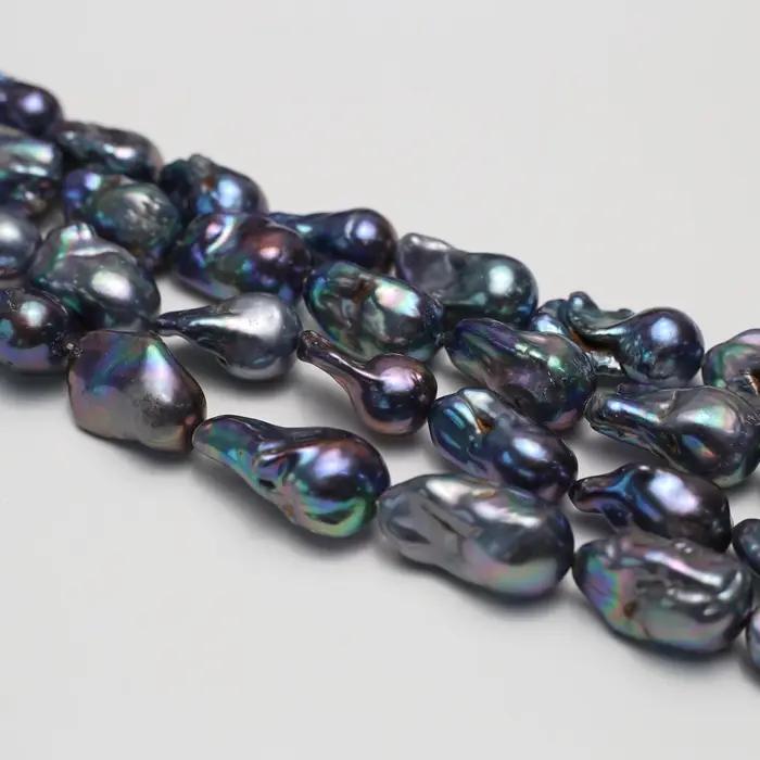 12-15mmAAAAA perle d'eau douce naturelle bleu-violet perle baroque bijoux faire collier à faire soi-