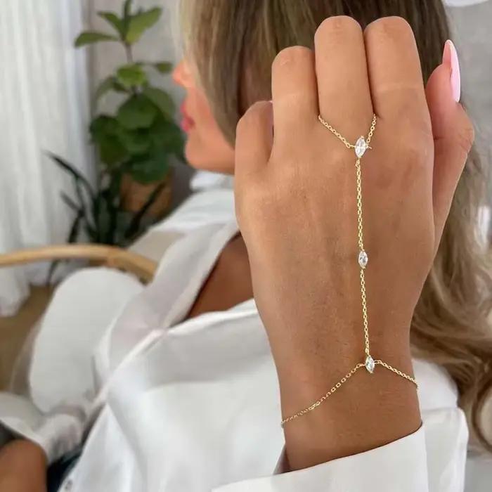 Bohême brillant losange cristal Bracelet pour femmes Simple mince chaîne doigt Bracelet bijoux acces