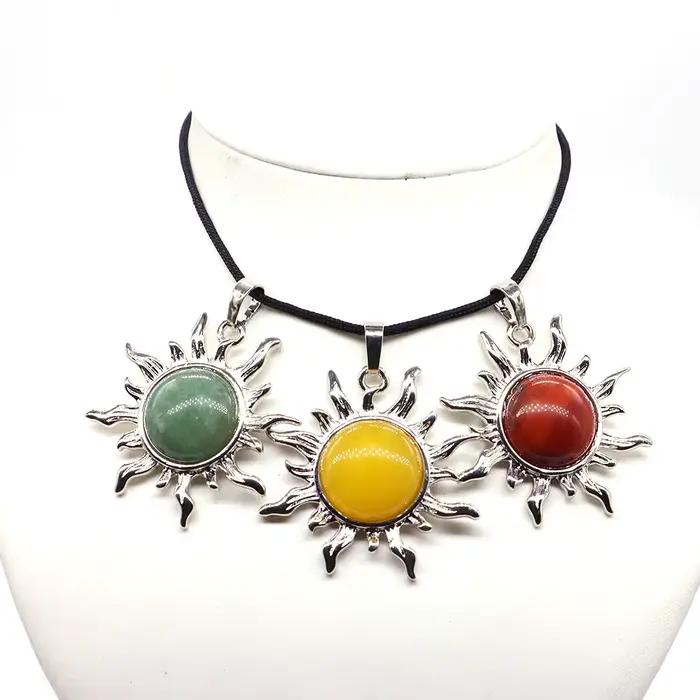 Pendentif Soleil en Alliage d'Argent Plaqué avec Pierre Naturelle de Quartz, Accessoires de Fabrication de Bijoux DIY, Collier Cadeau avec Pierre Soleil