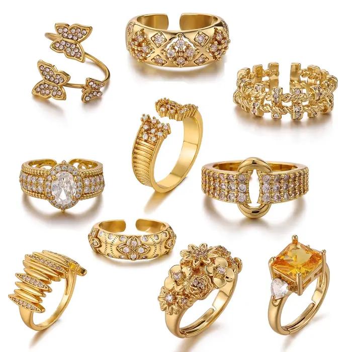 Bague en zircon doré avec motifs géométriques et papillon pour femmes, bijou de fête et cadeau d'occasion spéciale