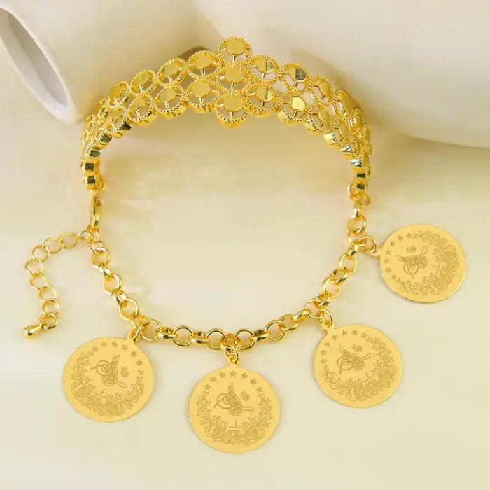 Bracelet Hip Hop Mode Arabe Plaqué Or Breloques Punk Musulmanes Bijoux Vintage Fête Femmes Marocaines Occasions Spéciales