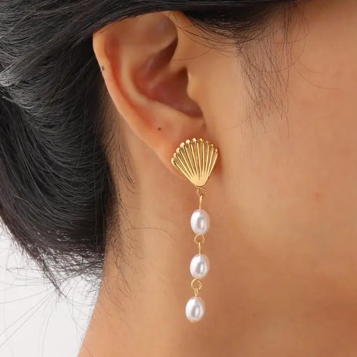 Boucles d'oreilles coquillage en acier inoxydable pour femme