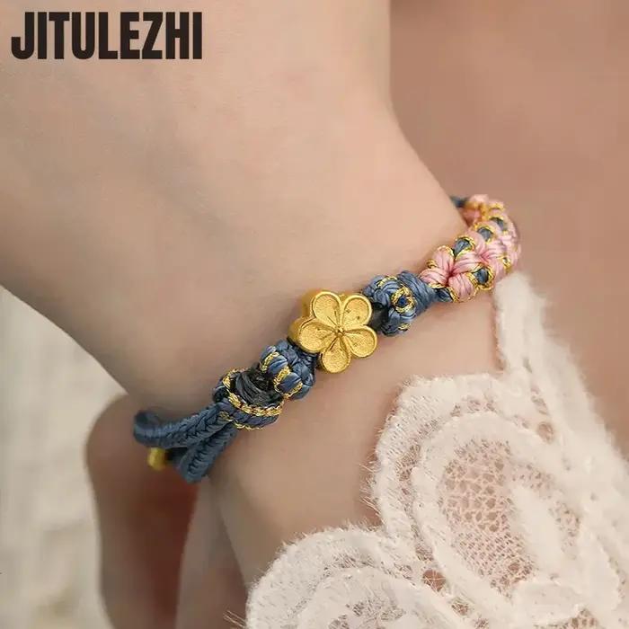 Bracelet en or 18 carats pour femmes, petit Bracelet en fleur de pêcher, année Honmei, perles de Tra