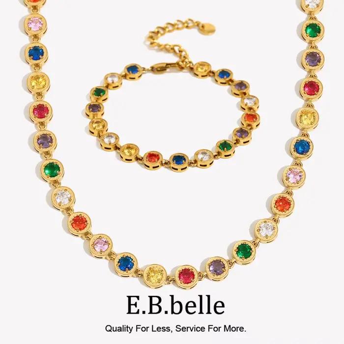 E.B.belle – collier rond de luxe multicolore en Zircon, Bracelet en acier inoxydable plaqué PVD, Style classique, bijoux de fête brillants et chics