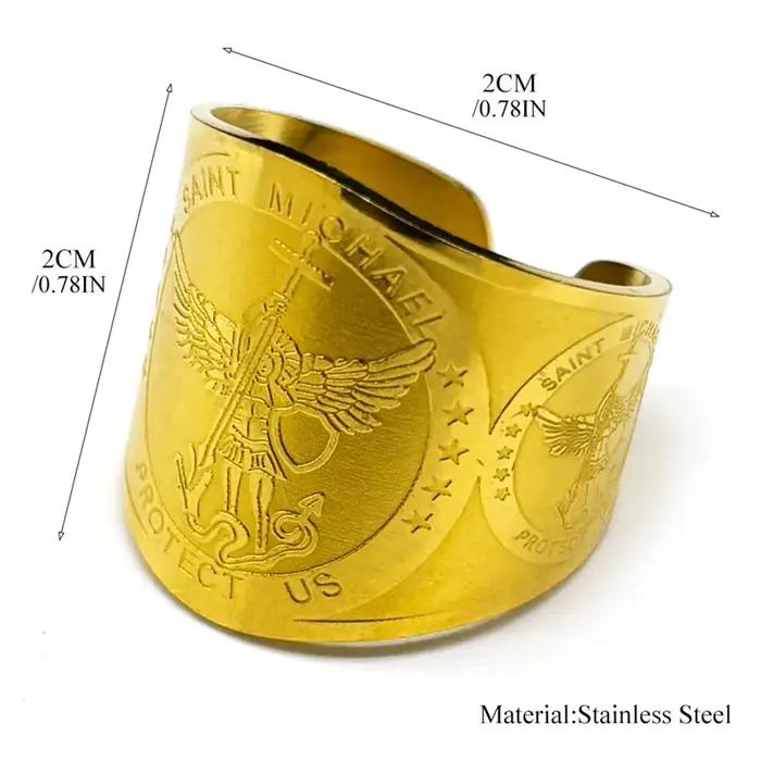 Bague Saint Michel ajustable en acier inoxydable plaqué or pour femmes et hommes, protection divine, bijou pour occasions spéciales