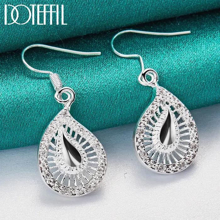 DOTEFFIL 925 en argent Sterling gouttelettes d'eau goutte boucle d'oreille pour les femmes de mariage fiançailles bijoux de fête